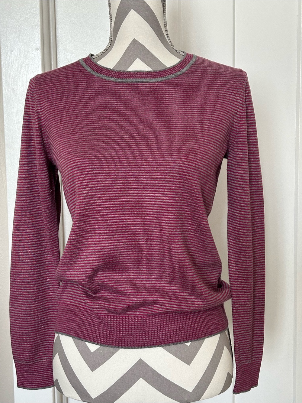 Banana Republic Striped Crewneck Sweater in Raspberry